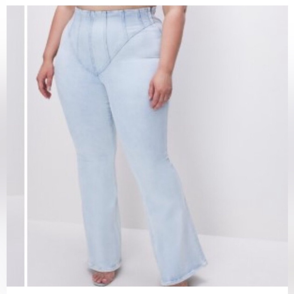 Good American Legs Flare Corset Tall High Rise Waist Y-York Jean Light Wash Blue